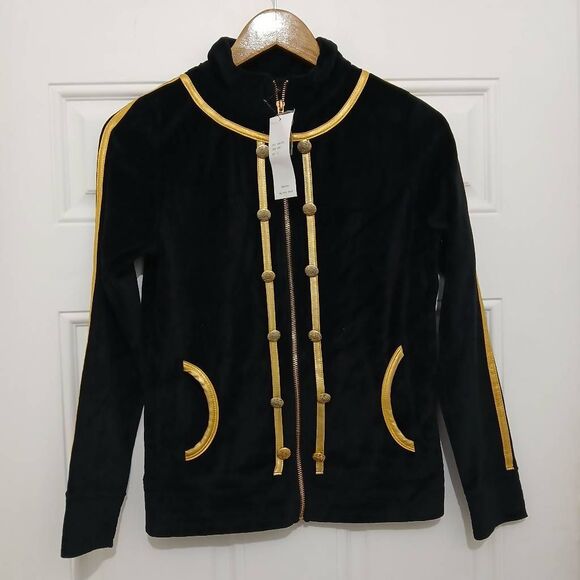 Vintage y2k deadstock bcbg womens small sweater full zip gold black bling - Picture 1 of 6